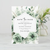 Elegante Boho Floral Sage Green bruiloft Save The Date (Staand voorkant)