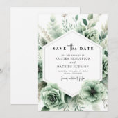 Elegante Boho Floral Sage Green bruiloft Save The Date (Voorkant / Achterkant)