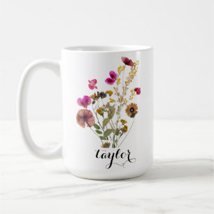 Elegante Boho Floral Wildflower Aangepaste naam Koffiemok