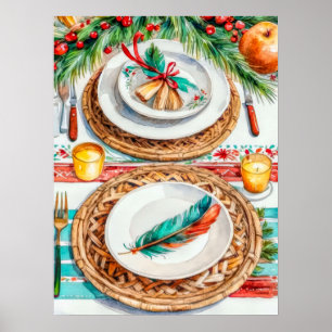 Elegante Boho-geïnspireerde kerstvakantie inrichti Poster