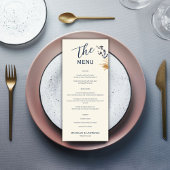 Elegante Boho Gold Foliage Blue Script Wedding Menu