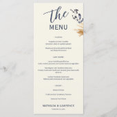 Elegante Boho Gold Foliage Blue Script Wedding Menu (Voorkant)