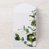 Elegante Boho Green Bladeren Monogram Bloemen Huwe All In One Uitnodiging (Buitenkant)