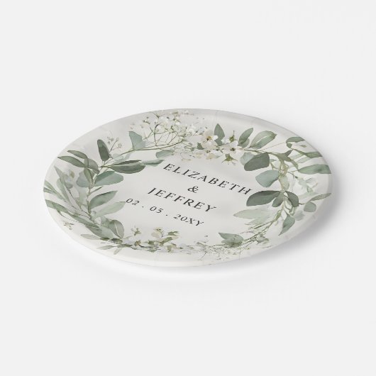 Elegante Boho groen eucalyptus bruiloft Papieren Bordje (Gekanteld)