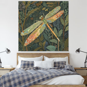 Elegante boho groene libel canvas afdruk