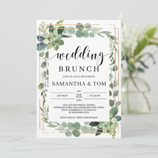 Elegante boho groene succulente gebloemde trouw  kaart (Staand voorkant)