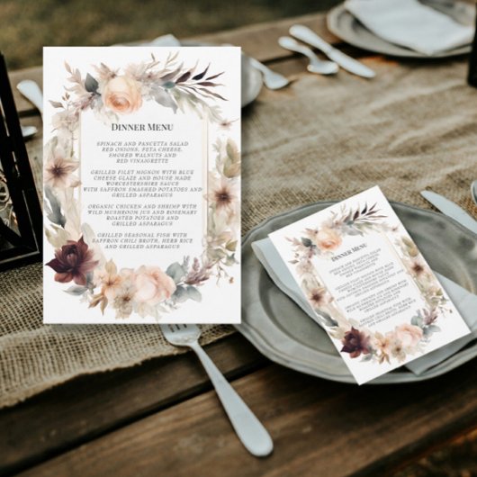 Elegante BOHO Herfst herfst bloemenbruiloft menu Kaart