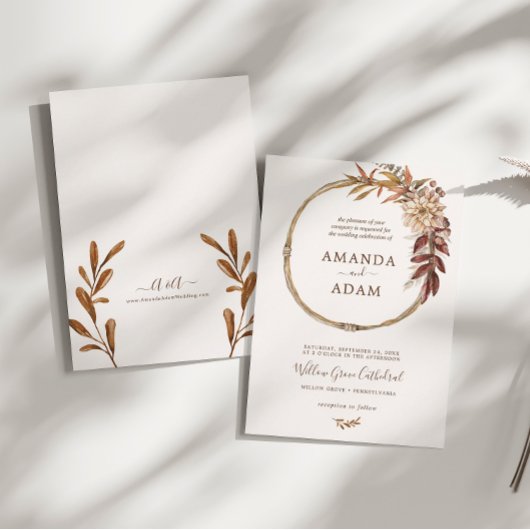 Elegante  Boho Herfst Waterverf bruiloft Kaart