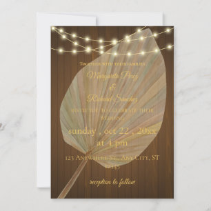 Elegante Boho Huwelijksuitnodiging met Palm Leaf e Kaart