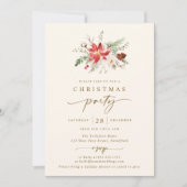 Elegante Boho Kerstfeest Uitnodiging Crème Goud (Voorkant)
