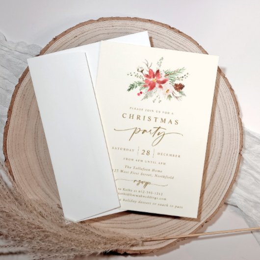 Elegante Boho Kerstfeest Uitnodiging Crème Goud