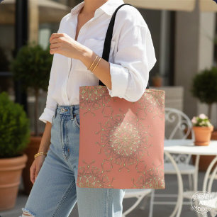 Elegante Boho Koraal Roze & Goud Juwelen Mandala Draagtas