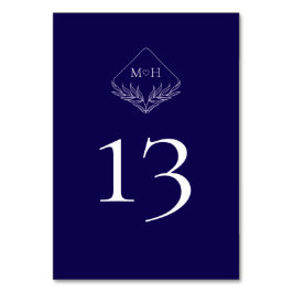 Elegante Boho Leaf Monogram Donkerblauw Huwelijk Kaart