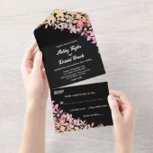 Elegante Boho Lichtgevende Rozen Zwart Bloemen Bru All In One Uitnodiging (Afscheurbaar)