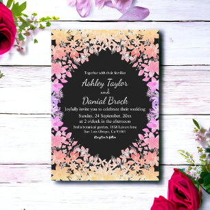 Elegante Boho Lichtgevende Rozen Zwart Bloemen Bru Kaart