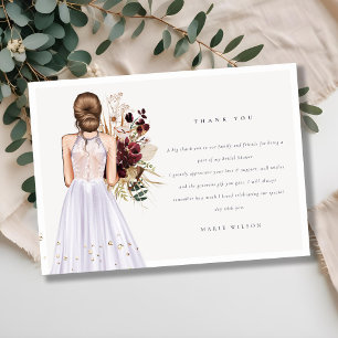 Elegante Boho Lila Trouwjurk Bruidsdouche Bedankkaart