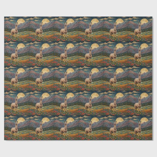 Elegante boho llama alpaca  landschap cadeaupapier (Vlak)