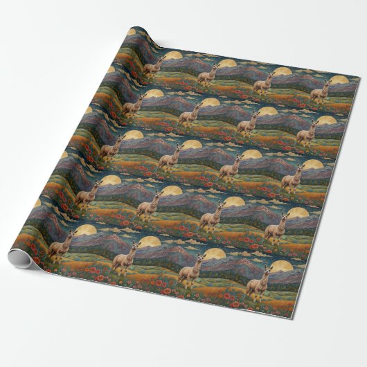 Elegante boho llama alpaca  landschap cadeaupapier (Uitgerold)