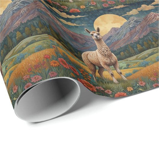Elegante boho llama alpaca  landschap cadeaupapier (Rol Hoek)