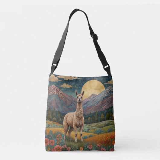 Elegante boho llama alpaca  landschap crossbody tas (Achterkant)