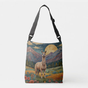 Elegante boho llama alpaca  landschap crossbody tas