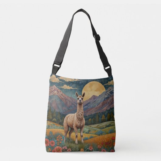 Elegante boho llama alpaca  landschap crossbody tas (Voorkant)