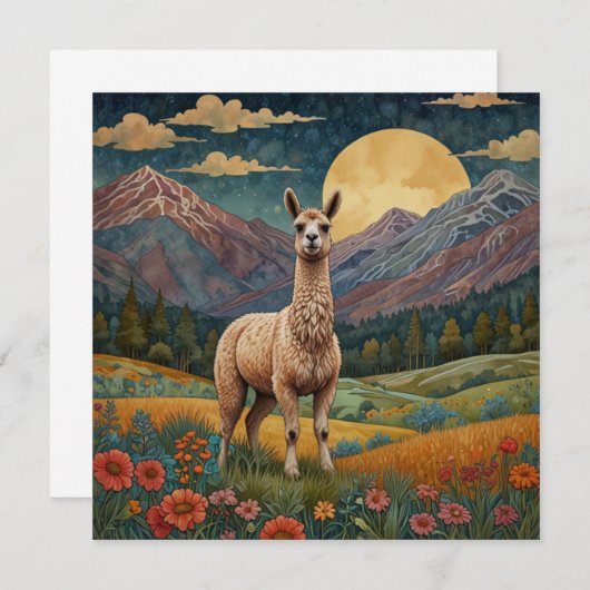 Elegante boho llama alpaca  landschap kaart (Voorkant / Achterkant)