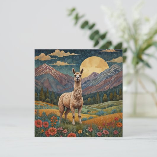 Elegante boho llama alpaca  landschap kaart (Staand voorkant)