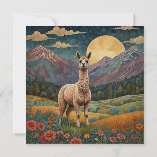 Elegante boho llama alpaca  landschap kaart (Voorkant)