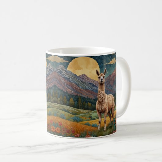 Elegante boho llama alpaca  landschap koffiemok (Voorkant rechts)