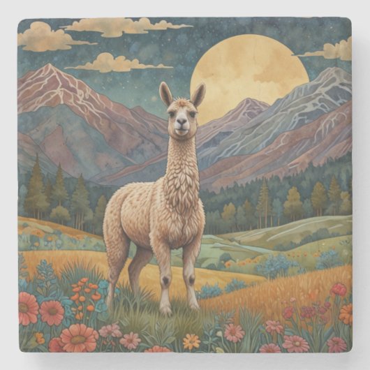 Elegante boho llama alpaca  landschap stenen onderzetter (Voorkant)