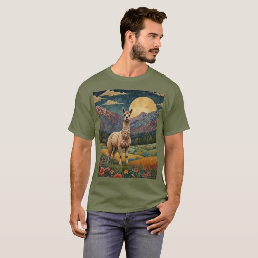 Elegante boho llama alpaca landschap t-shirt (Voorkant volledig)