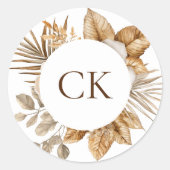 Elegante Boho Neutraal Bloemmonogram Huwelijksguns Ronde Sticker (Voorkant)