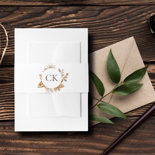 Elegante Boho Neutral Bloemen Monogram Huwelijk Uitnodigingen Wikkel