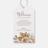 Elegante Boho Neutral Floral Accent Wedding Welkom Cadeaulabel (Voorkant)