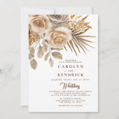 Elegante Boho Neutral Floral accenten bruiloft Kaart (Voorkant)