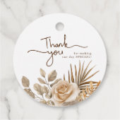 Elegante Boho Neutral Floral Wedding Bedankt Bedankjes Labels (Achterkant)