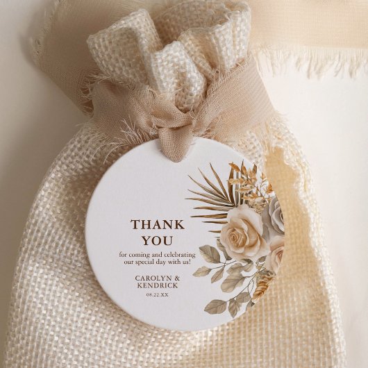 Elegante Boho Neutral Floral Wedding Bedankt Bedankjes Labels