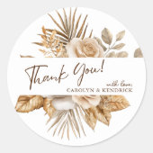 Elegante Boho Neutral Floral Wedding Bedankt Ronde Sticker (Voorkant)