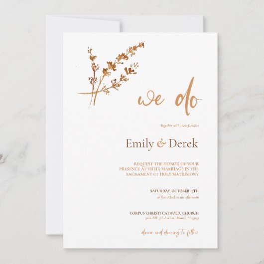 Elegante Boho Oranje Bloemen Trouwkaart Kaart (Voorkant)