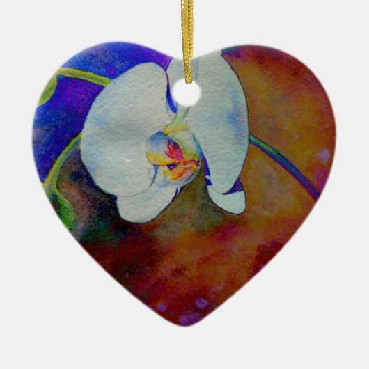 Elegante boho orchidee waterverf schilderij keramisch ornament (Voorkant)