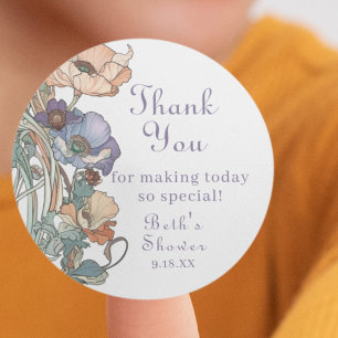 Elegante Boho Paarse en perzik papavers, dank u Ronde Sticker