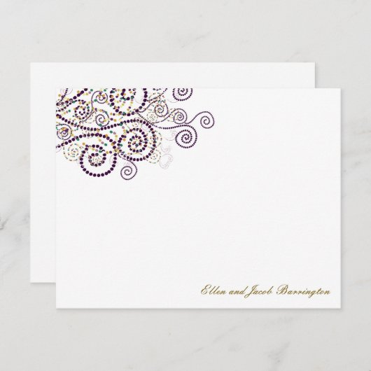 Elegante Boho Paarse Spiralen Bruiloft Dank u Kaar Notitiekaartje (Voorkant / Achterkant)