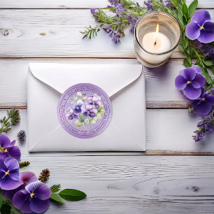 Elegante Boho Paarse Viooltjes Bloemige Retouradre Ronde Sticker