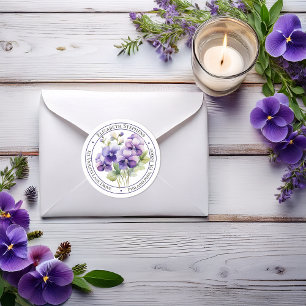 Elegante Boho Paarse Viooltjes Bloemige Retouradre Ronde Sticker