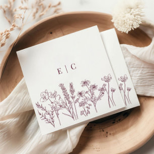 Elegante Boho Paarse Wildflower Initiaal bruiloft Servet