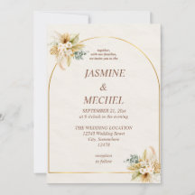 Elegante Boho Pampagras Gouden Boog Trouwuitnodigi
