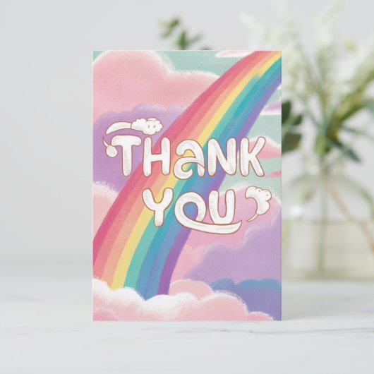 Elegante Boho regenboog en wolken Bedankkaart (Staand voorkant)