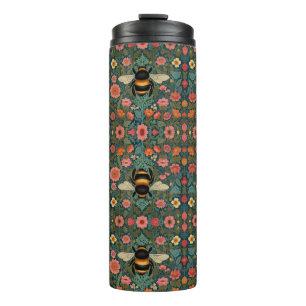 Elegante boho retro hommel lente bloemen thermosbeker