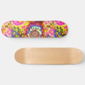 Elegante boho retro zonnebloemen roze gele bloemen skateboard (Horizontaal)